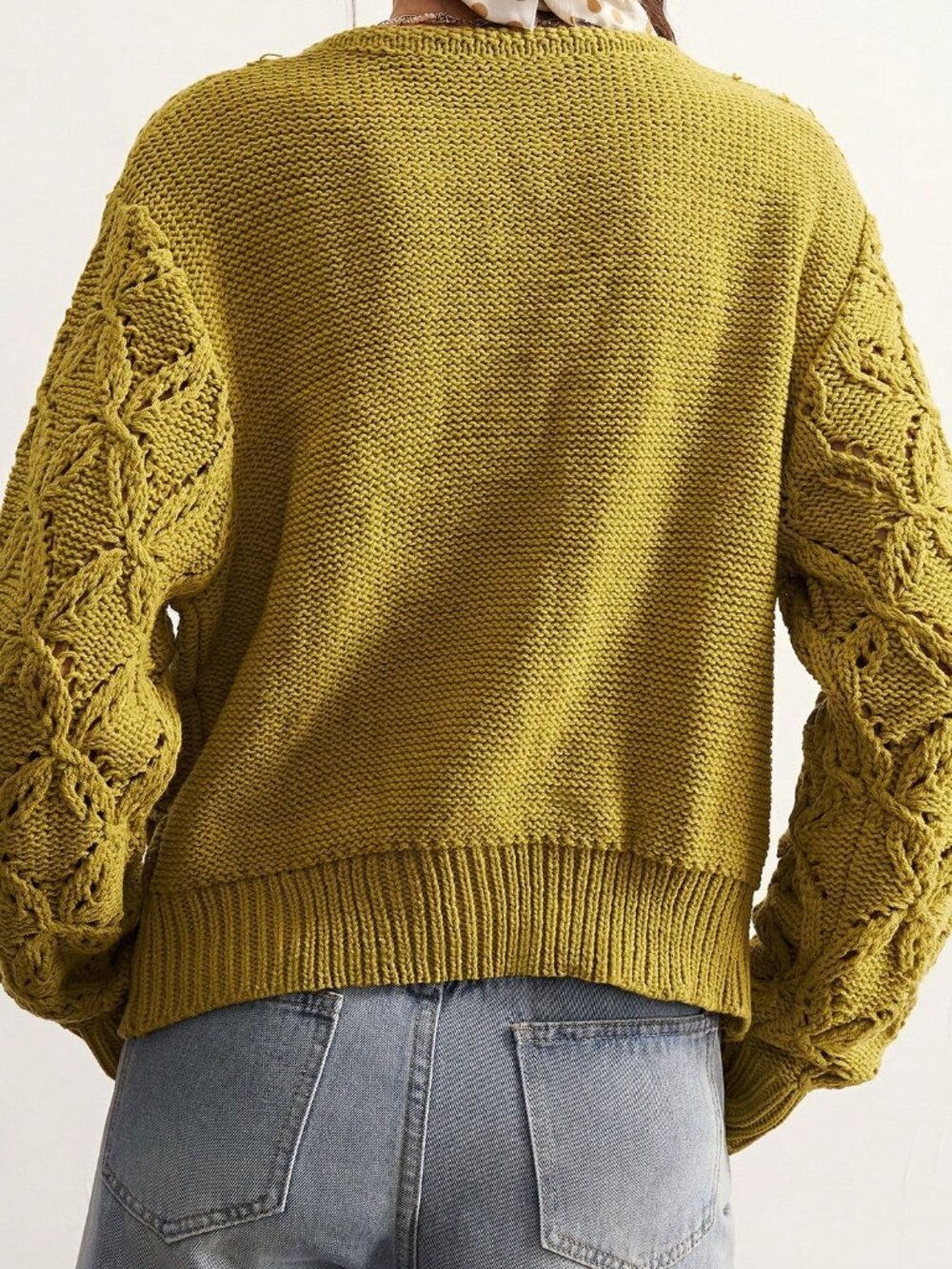 Green Casual Women's Heavy-Duty Hollow Knit Cardigan - Picture 2 of 9
